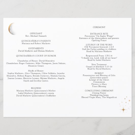 Elegant Stars Moon Celestial Quinceanera Programme (Achterkant)