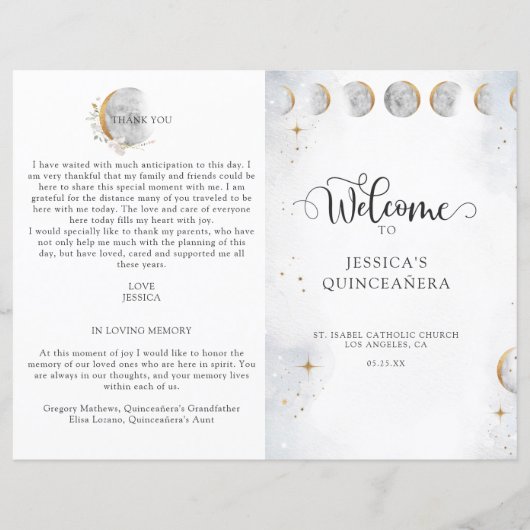 Elegant Stars Moon Celestial Quinceanera Programme (Voorkant)