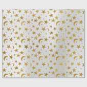 Elegant Stars Moon Silver Grey Gold Metallic Sky Cadeaupapier (Vlak)