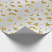 Elegant Stars Moon Silver Grey Gold Metallic Sky Cadeaupapier (Hoek)
