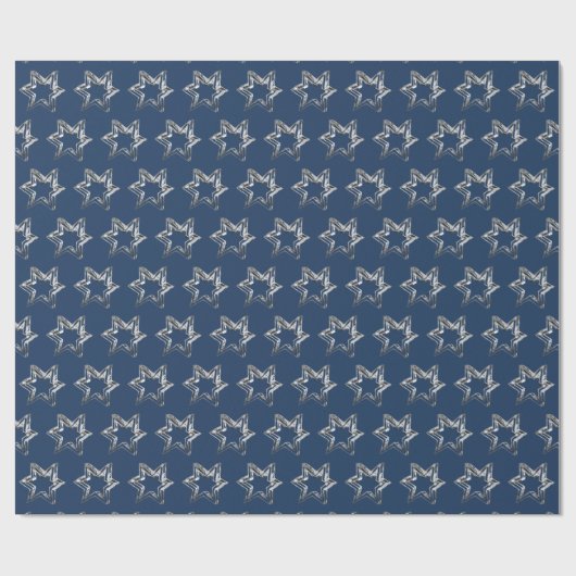 Elegant Stars Pattern Faux Silver Blue Cadeaupapier (Vlak)