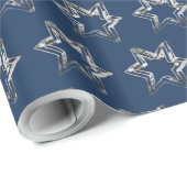 Elegant Stars Pattern Faux Silver Blue Cadeaupapier (Rol Hoek)