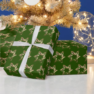 Elegant Stars Pattern Green en Gold Cadeaupapier