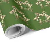 Elegant Stars Pattern Green en Gold Cadeaupapier (Rol Hoek)