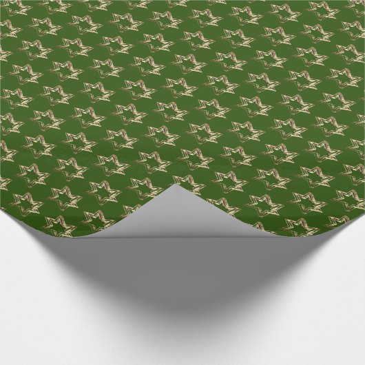 Elegant Stars Pattern Green en Gold Cadeaupapier (Hoek)