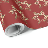 Elegant Stars Pattern Red en Gold Cadeaupapier (Rol Hoek)
