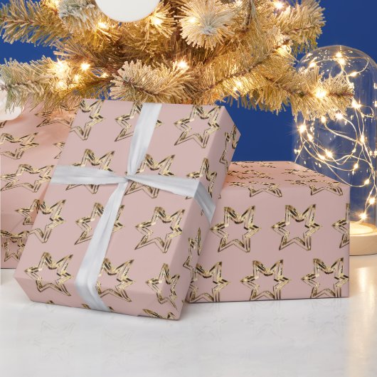Elegant Stars Pattern roze Rose Gold Kerstmis Cadeaupapier (Feestdagen)