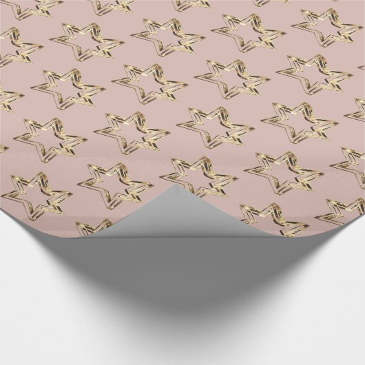Elegant Stars Pattern roze Rose Gold Kerstmis Cadeaupapier (Hoek)