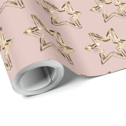 Elegant Stars Pattern roze Rose Gold Kerstmis Cadeaupapier (Rol Hoek)