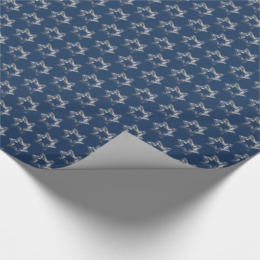 Elegant Stars Pattern Silver Blue Cadeaupapier (Hoek)