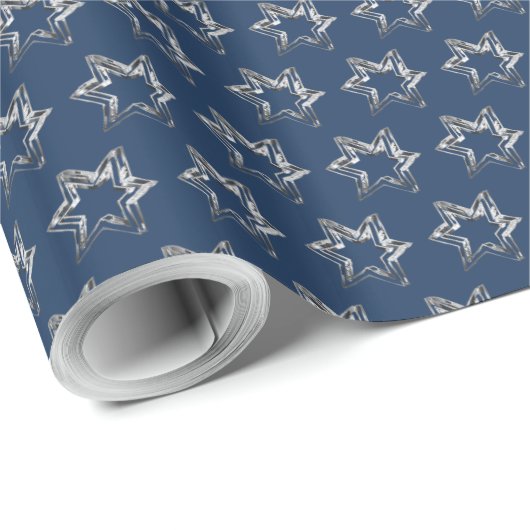 Elegant Stars Pattern Silver Blue Cadeaupapier (Rol Hoek)