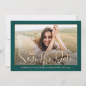 Elegant Stars Roos Gold Quinceañera 2 Foto Groen Save The Date (Voorkant)