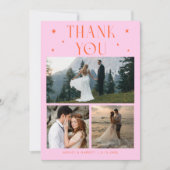 Elegant Stars Wedding Multi Photo Orange Pink Bedankkaart (Voorkant)