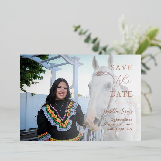 Elegant Statement Photo Roos Gold Save the Date Folie Uitnodiging (Staand Voorkant)