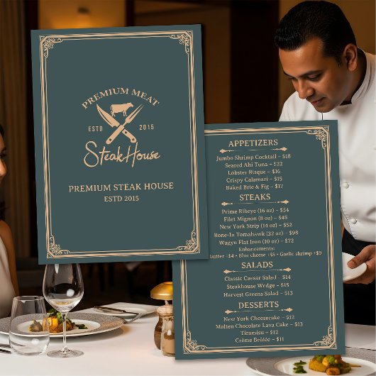 Elegant Steak House Diner Menu