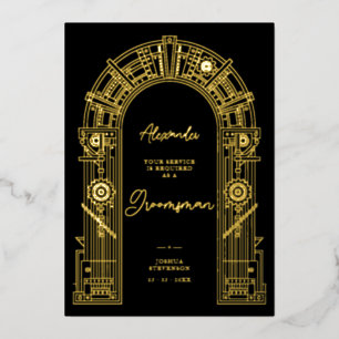 Elegant Steampunk Bruidsjonker Voorstel Goud TLW26 Folie Uitnodiging