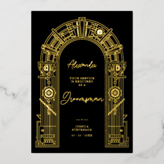 Elegant Steampunk Bruidsjonker Voorstel Goud TLW26 Folie Uitnodiging