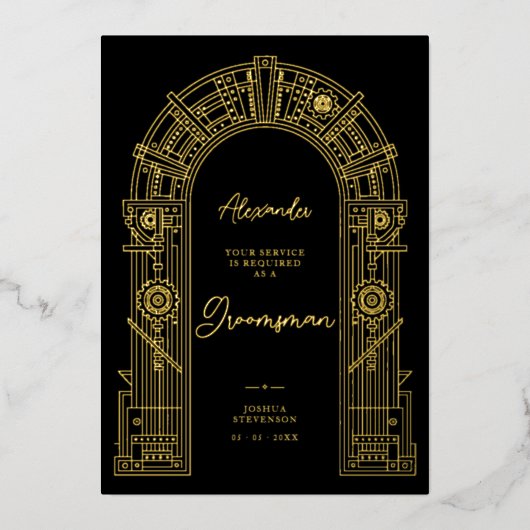 Elegant Steampunk Bruidsjonker Voorstel Goud TLW26 Folie Uitnodiging (Voorkant)