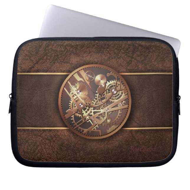 elegant steampunk goudbruin laptop sleeve (Voorkant)