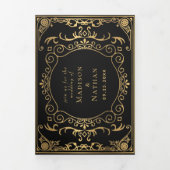 Elegant Steampunk Victoriaans Wedding Drieluik Uitnodiging (Cover)