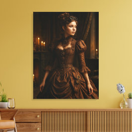 Elegant Steampunk Victorian Lady in Brown  Canvas Afdruk