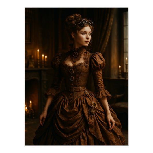Elegant Steampunk Victorian Lady in Brown  Perfect Poster (Voorkant)