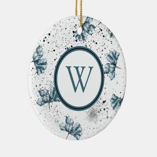 Elegant steel blue Floral Monogram Keramisch Ornament (Rechts)