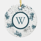Elegant steel blue Floral Monogram Keramisch Ornament (Voorkant)