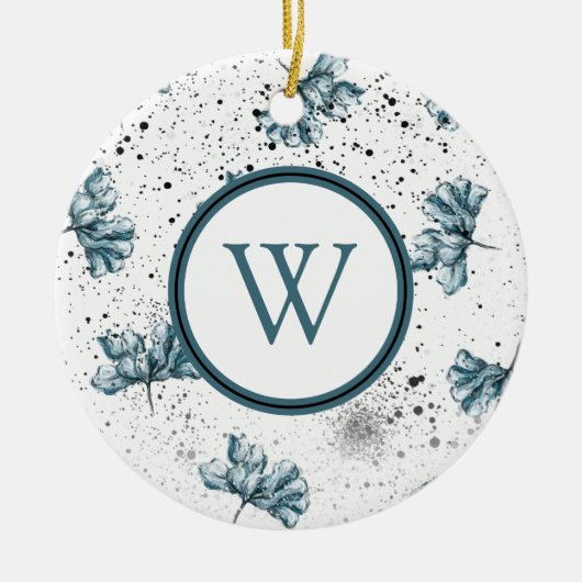 Elegant steel blue Floral Monogram Keramisch Ornament (Voorkant)