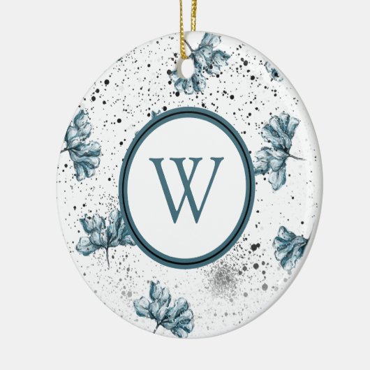Elegant steel blue Floral Monogram Keramisch Ornament (Links)