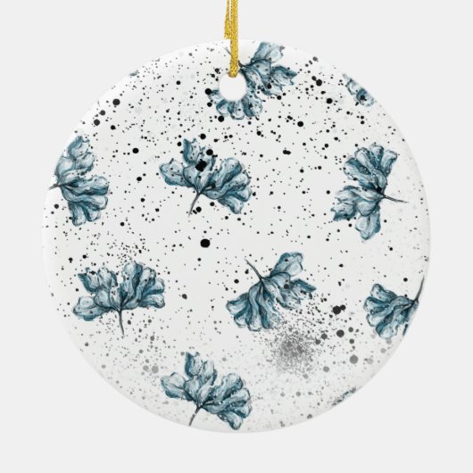 Elegant steel blue Floral Monogram Keramisch Ornament (Achterkant)