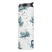 Elegant steel blue Floral Monogram Thermosbeker (Gedraaid links)