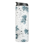 Elegant steel blue Floral Monogram Thermosbeker (Geroteerd rechts)