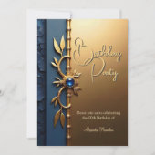 Elegant Steel Blue Gold  verjaardagsfeestje Kaart (Voorkant)