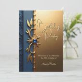 Elegant Steel Blue Gold  verjaardagsfeestje Kaart (Staand voorkant)