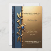 Elegant Steel Blue Gold  verjaardagsfeestje Kaart (Achterkant)