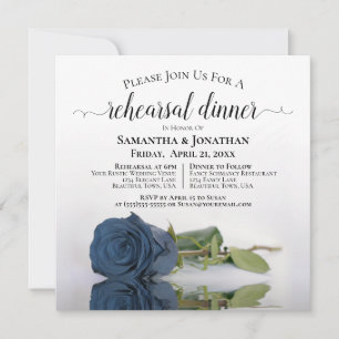 Elegant Steel Blue Roos Wedding Rehearsal & Dinner Kaart