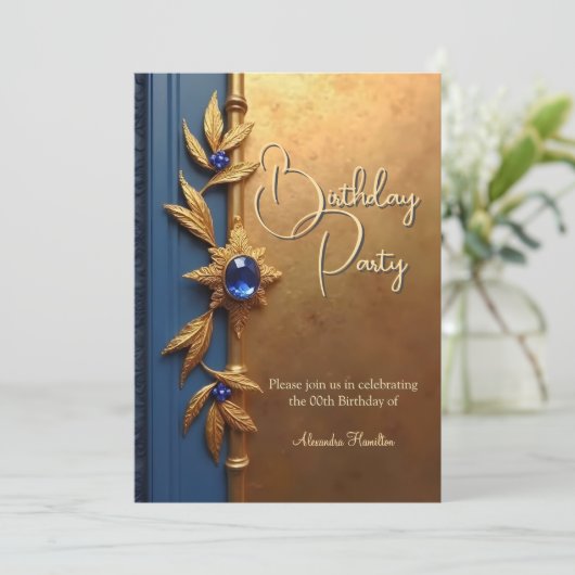 Elegant Steel Royal Blue Gold  Verjaardag Kaart (Staand voorkant)