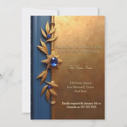 Elegant Steel Royal Blue Gold  Verjaardag Kaart (Achterkant)