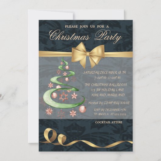 Elegant sterren kerstboom, Kogels, Bow, Kerstmis Kaart (Voorkant)