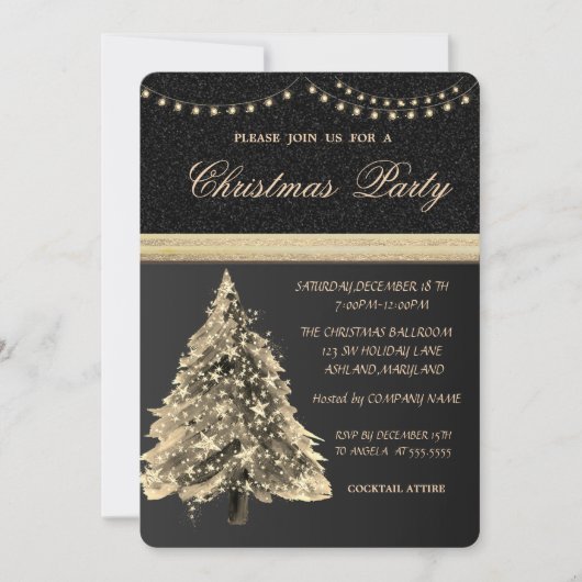 Elegant sterren kerstboom, zwart, kerstfeest kaart (Voorkant)