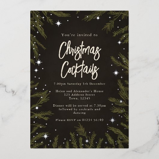 Elegant sterren Kerstmis Folie Folie Uitnodiging (Voorkant)