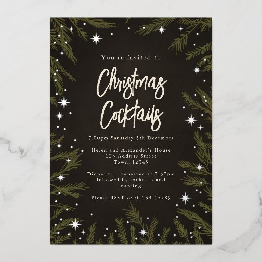 Elegant sterren Kerstmis Folie Uitnodiging (Voorkant)