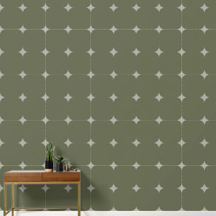 Elegant Sterren Zilver Donkergroen Geel Patroon Behang