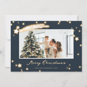 Elegant Sterrenblauw Foto Merry Christmas Kaart