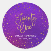 Elegant Sterrenfeest Paarse Waterverf 21e Verjaard Ronde Sticker (Voorkant)