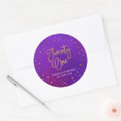 Elegant Sterrenfeest Paarse Waterverf 21e Verjaard Ronde Sticker (Envelop)