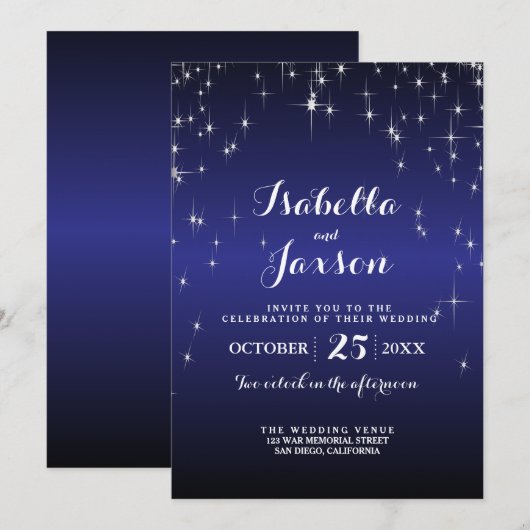 Elegant Sterrennacht bruiloft in donkerblauw Kaart (Voorkant / Achterkant)