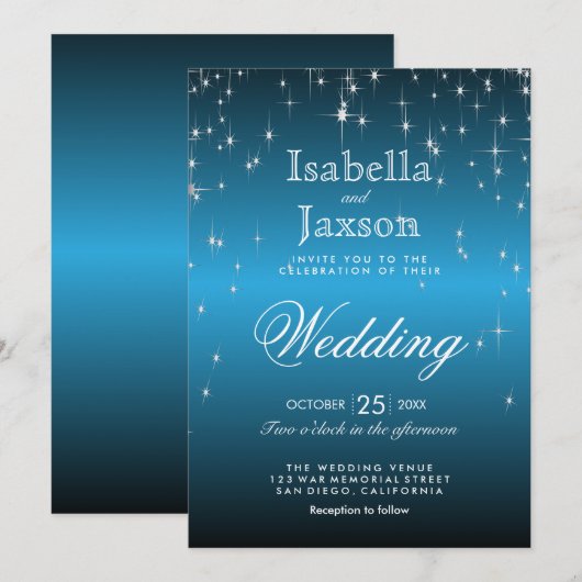 Elegant Sterrennacht Wedding in Sky Blue Kaart (Voorkant / Achterkant)