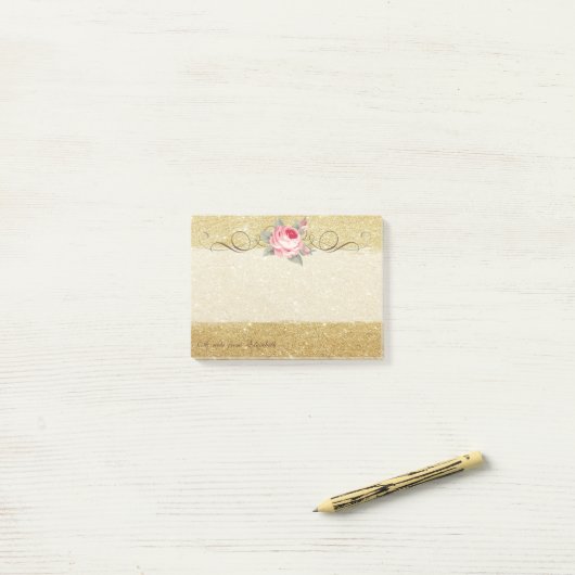 Elegant stijlvol, afbeelding, Roos, glitterij Post-it® Notes (Op bureau)